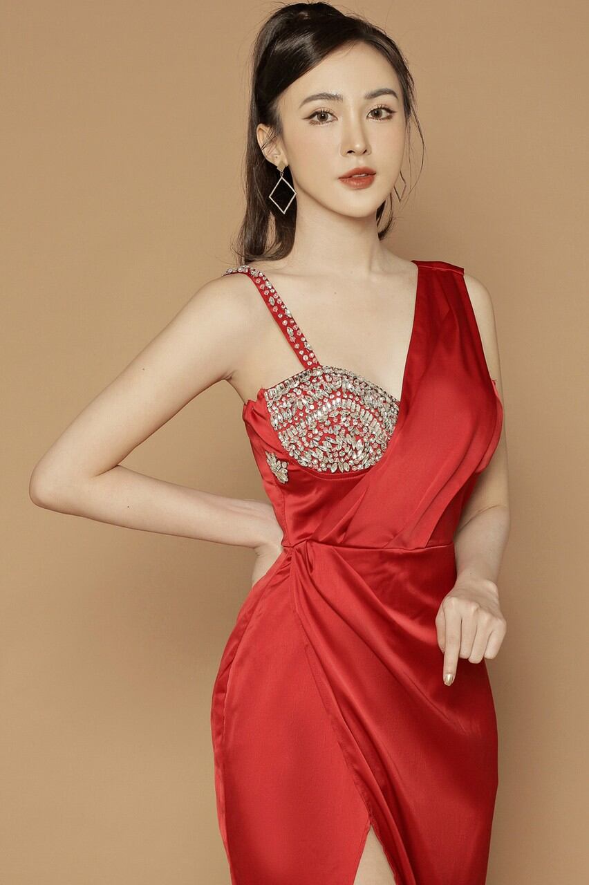 Đầm dạ hội đính pha lê ngực phải 100% ảnh thật