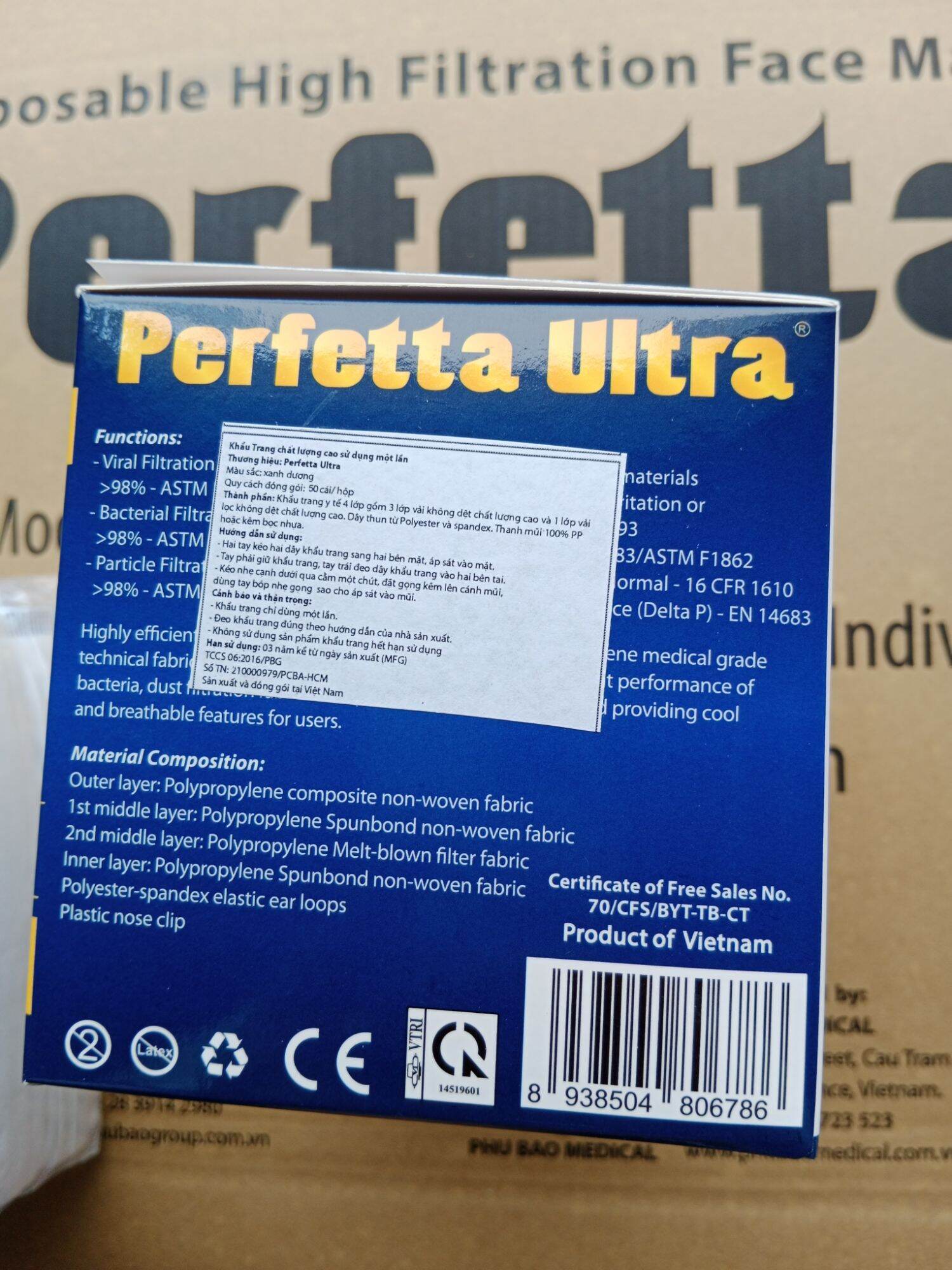 [Bịch 10 cái] Khẩu trang kháng khuẩn Perfetta Ultra 4 lớp