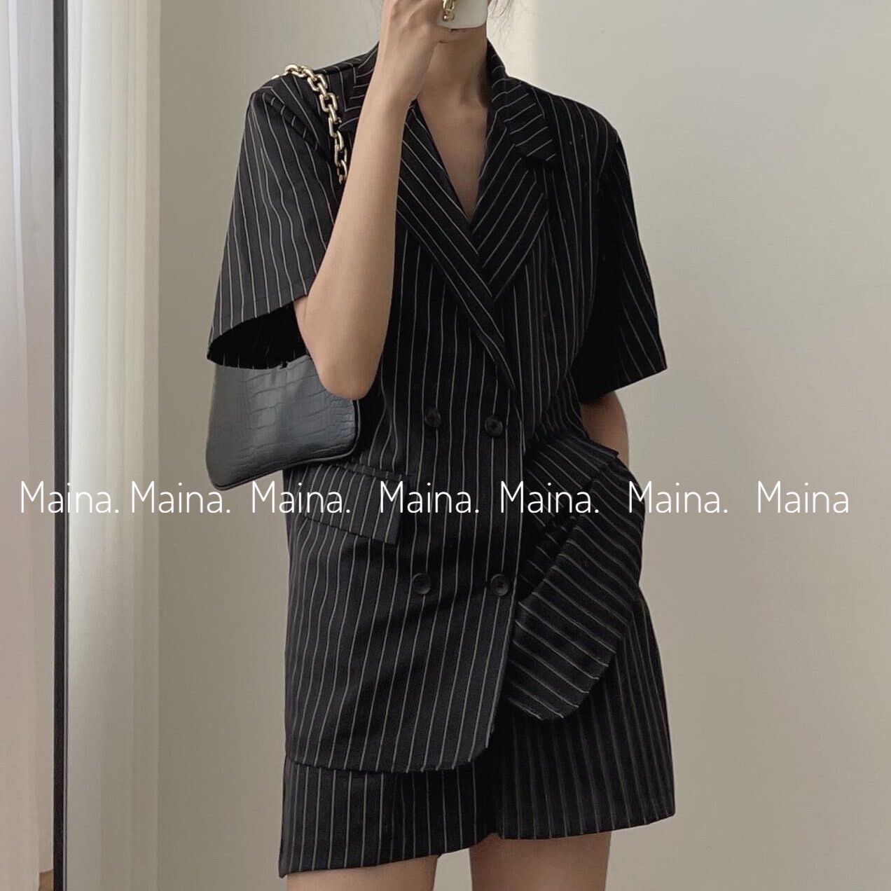 Set vest quần kẻ sooc basic 2 màu đen trắng