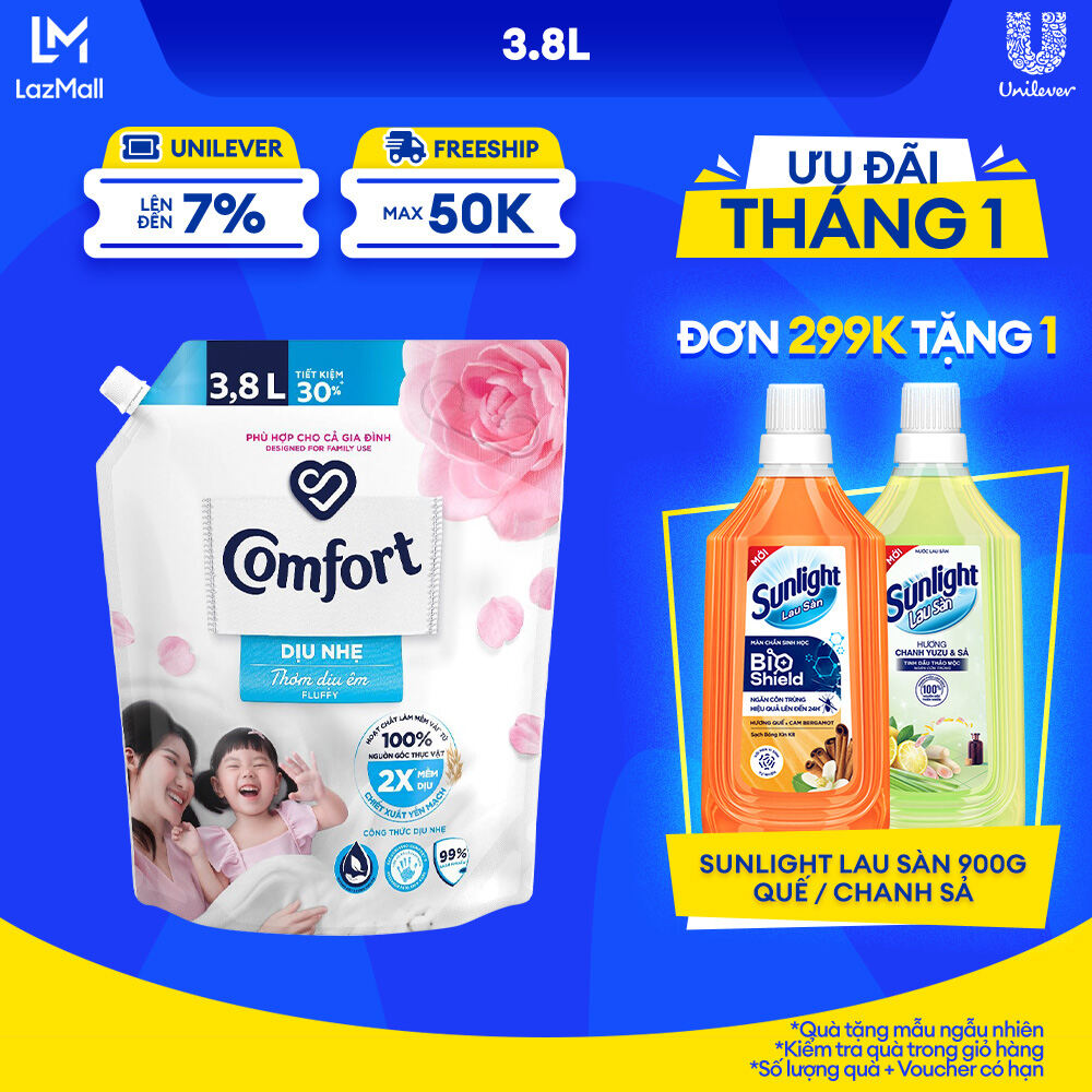 Nước Xả Vải Comfort Dịu Nhẹ Thơm Dịu Êm Cho Cả Gia Đình 3.8L