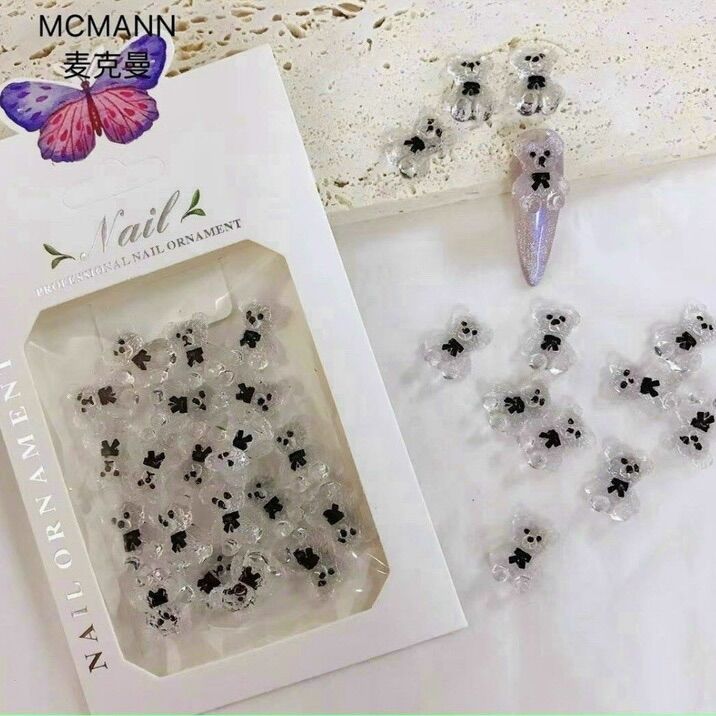 Charm gấu pha lê, phụ kiện gắn móng hình gấu