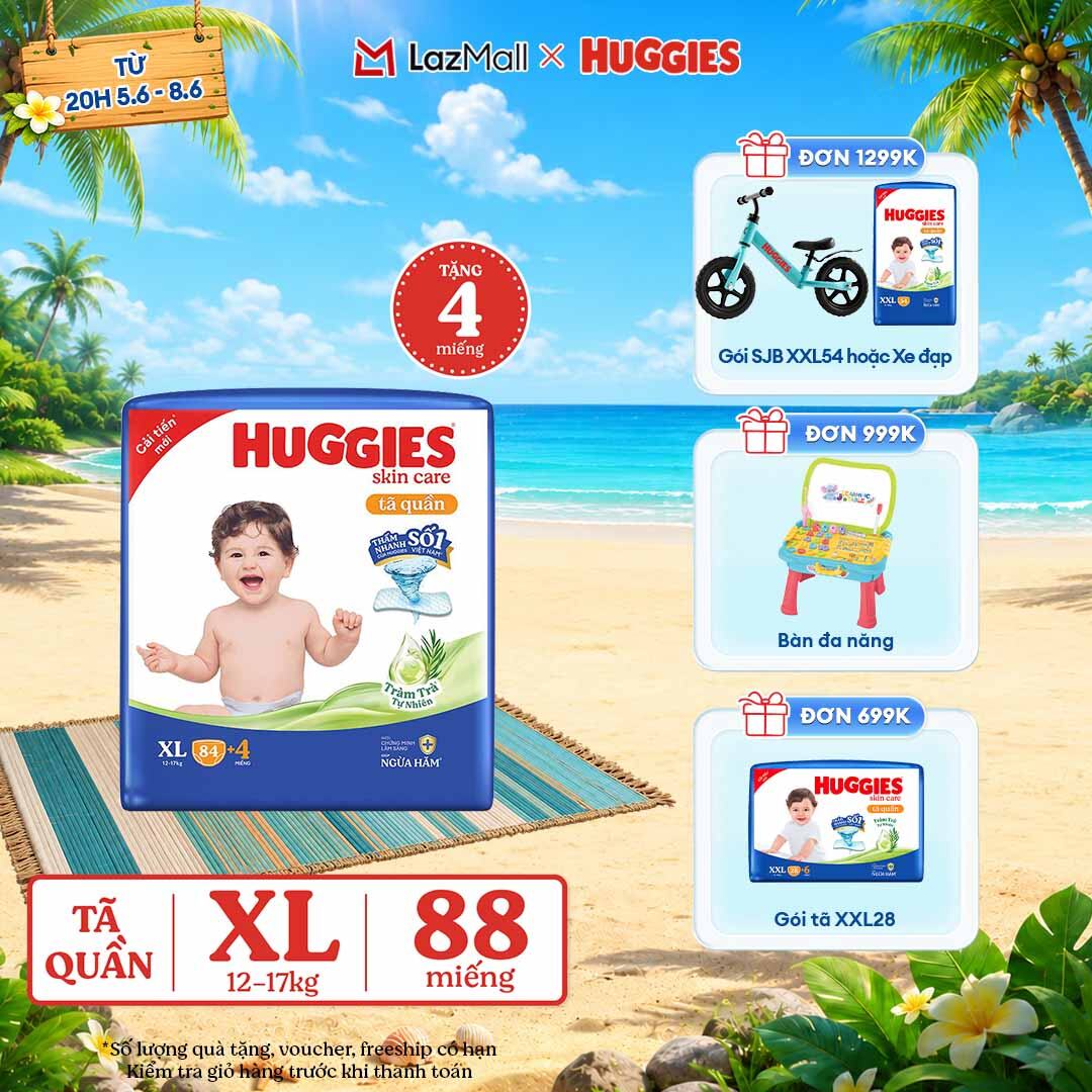 [CHỈ 9-10.6 GIẢM THÊM 90K]  Gói Tã/bỉm quần HUGGIES SKINCARE MEGA JUMBO size XL84+4 miếng
