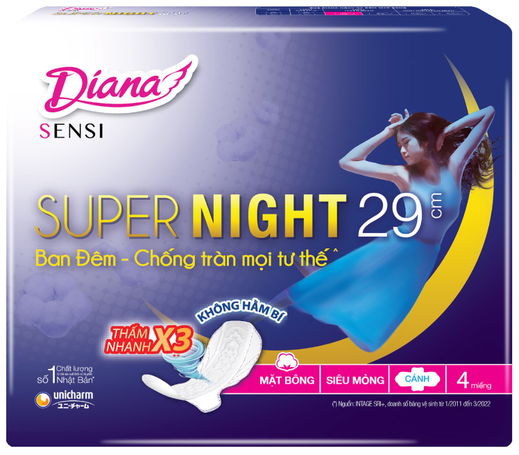 Combo 6 gói bvs Diana đêm sensi 29cm