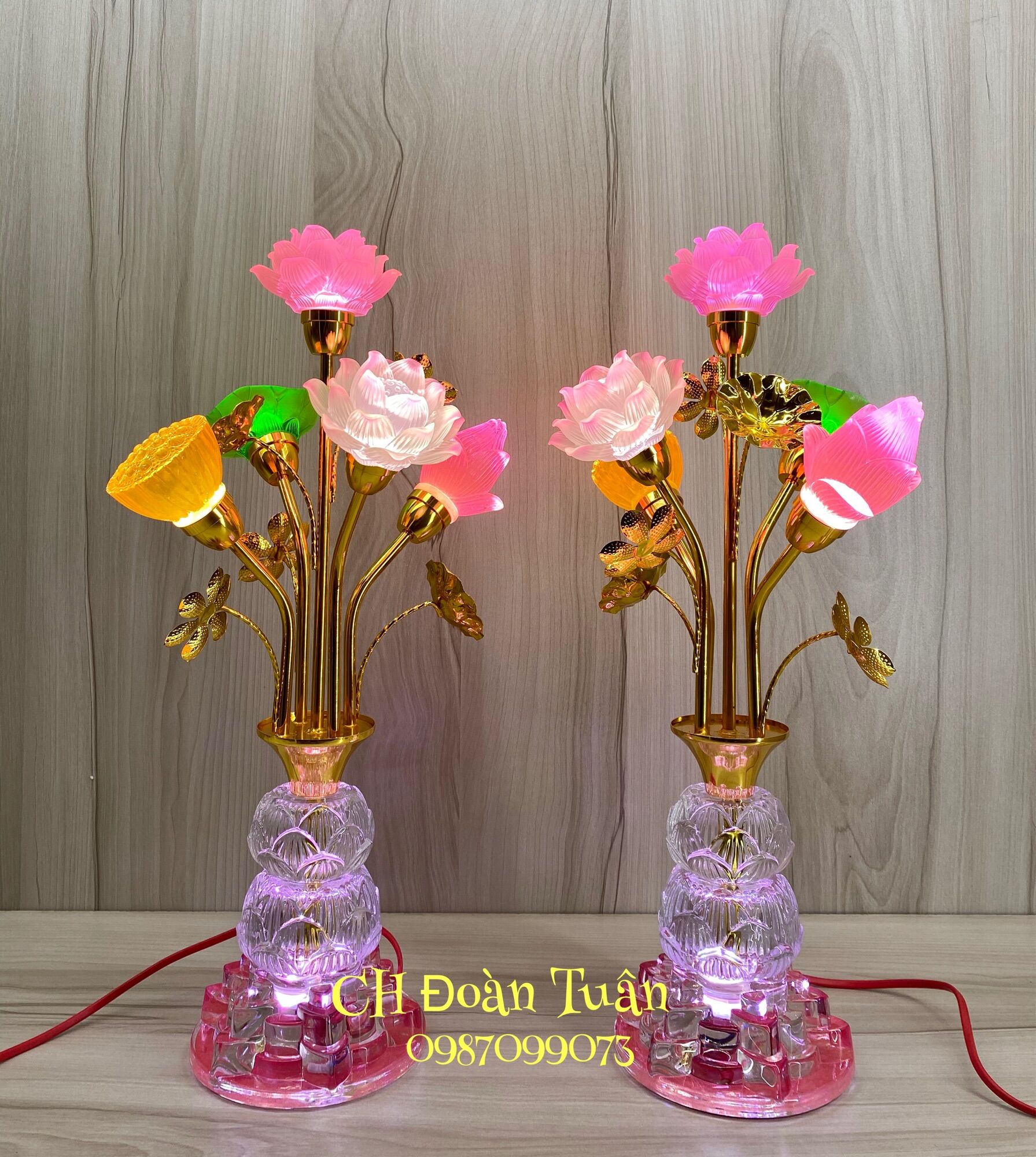 Một cặp đèn bình bông lưu ly cao cấp