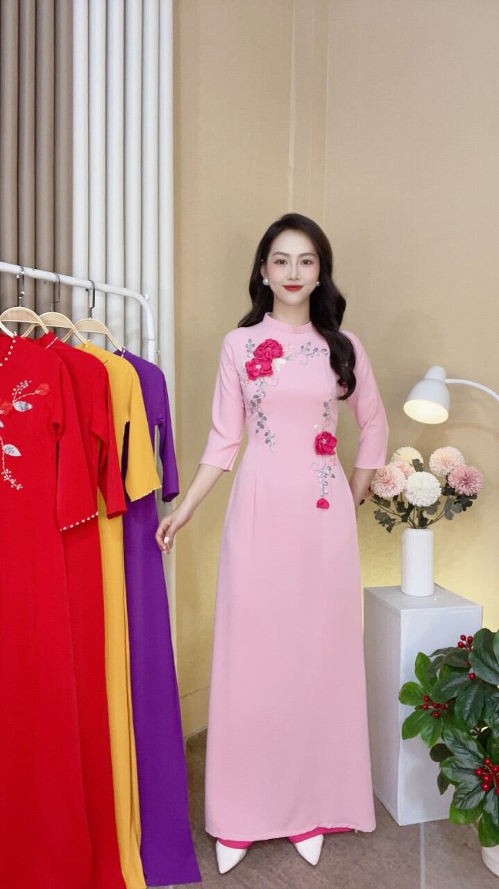 Áo Dài lụa mỹ cao cấp kết hoa nổi hot ❤️❤️