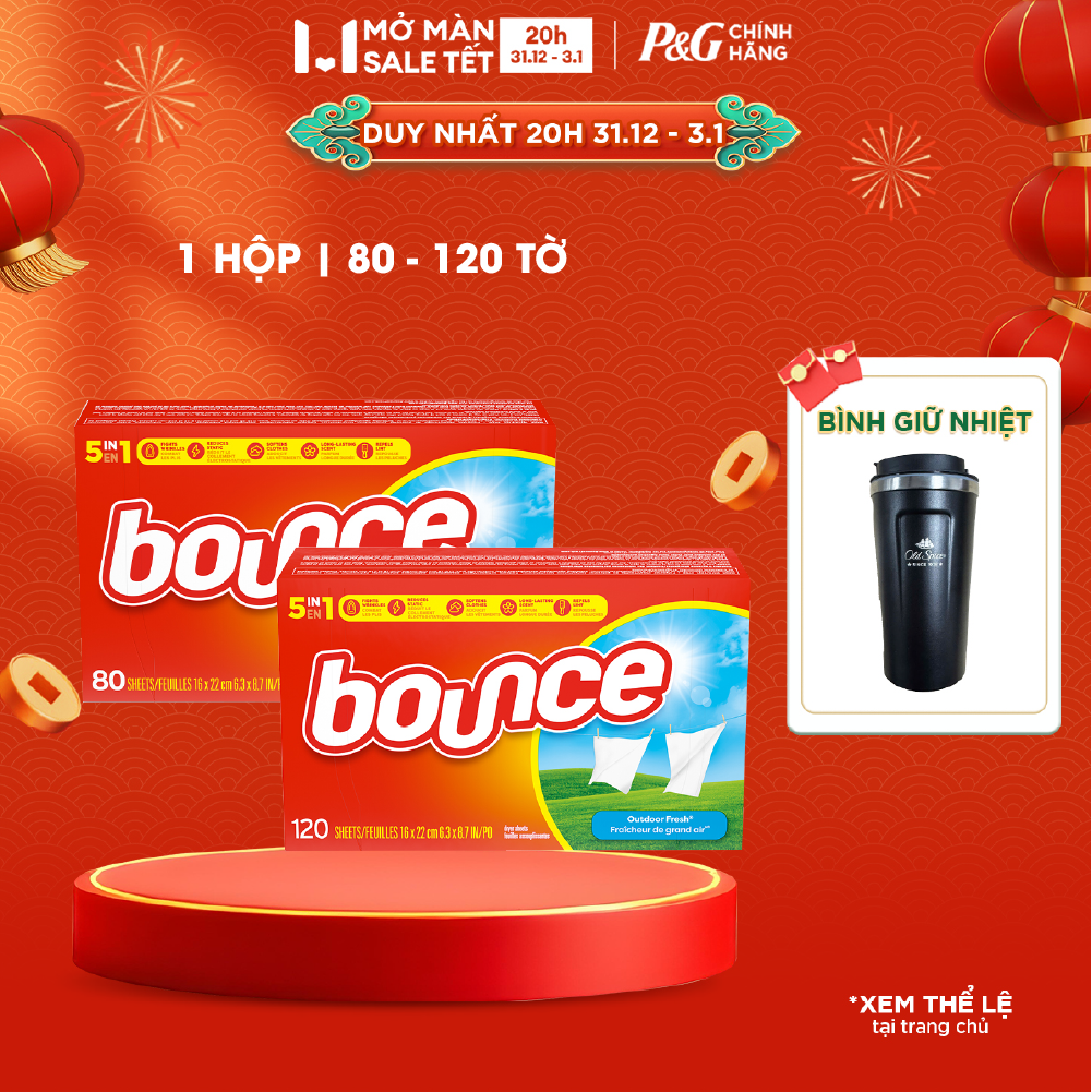  Giấy Làm Mềm Vải BOUNCE Nhập Khẩu Mỹ Thơm Quần Áo Hương Outdoor Fresh Hộp 120 Tờ  80 Tờ 