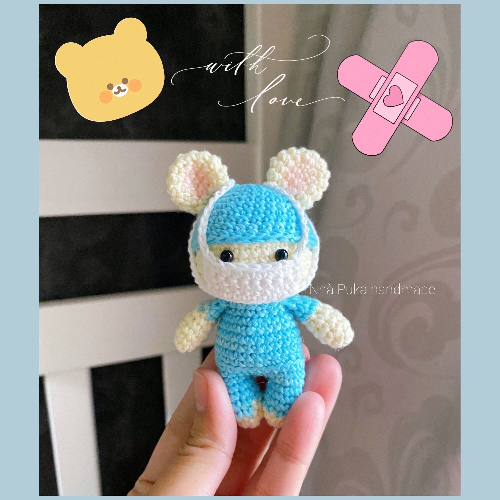 Móc khoá gấu bông bác sĩ bằng len handmade
