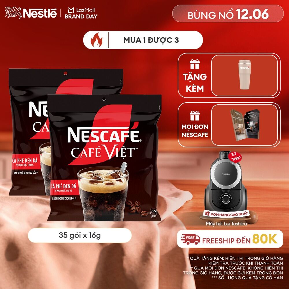 [ƯU ĐÃI THÁNG 6][Giao hàng toàn quốc] Combo 2 Cà phê đen hòa tan NESCAFÉ CAFÉ VIệT (Túi 35 gói x 16g)