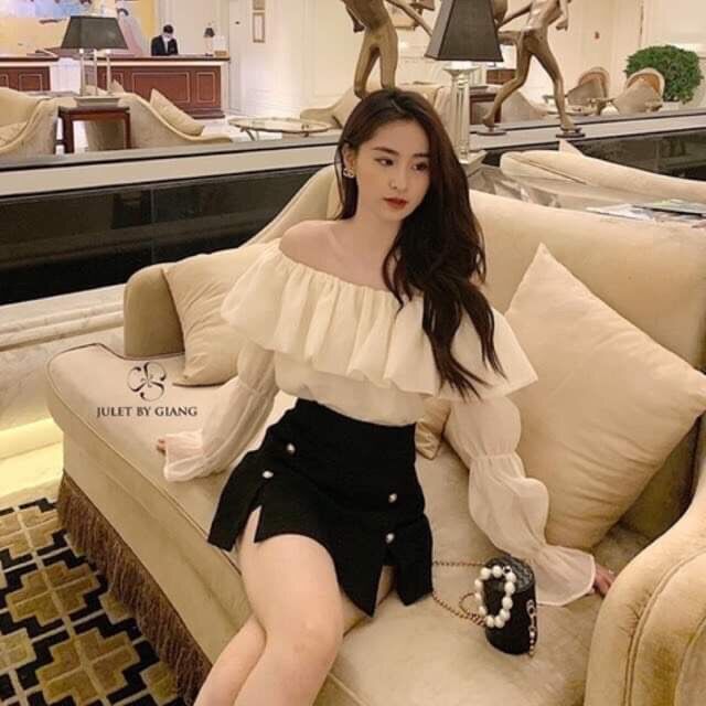 Áo sơ mi trễ vai tiểu thư