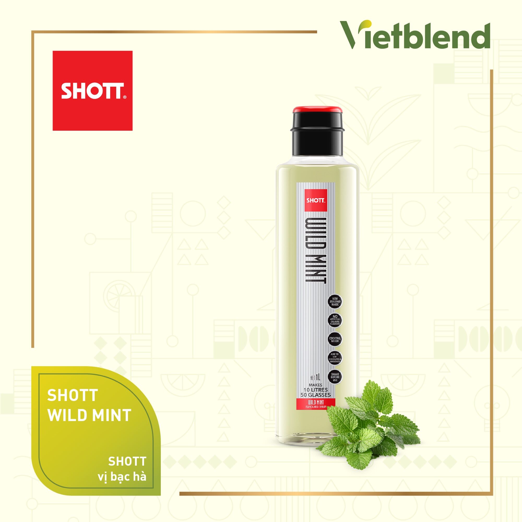 Syrup Pha Chế SHOTT - Vị Bạc Hà (Wild Mint) - Chai 1L