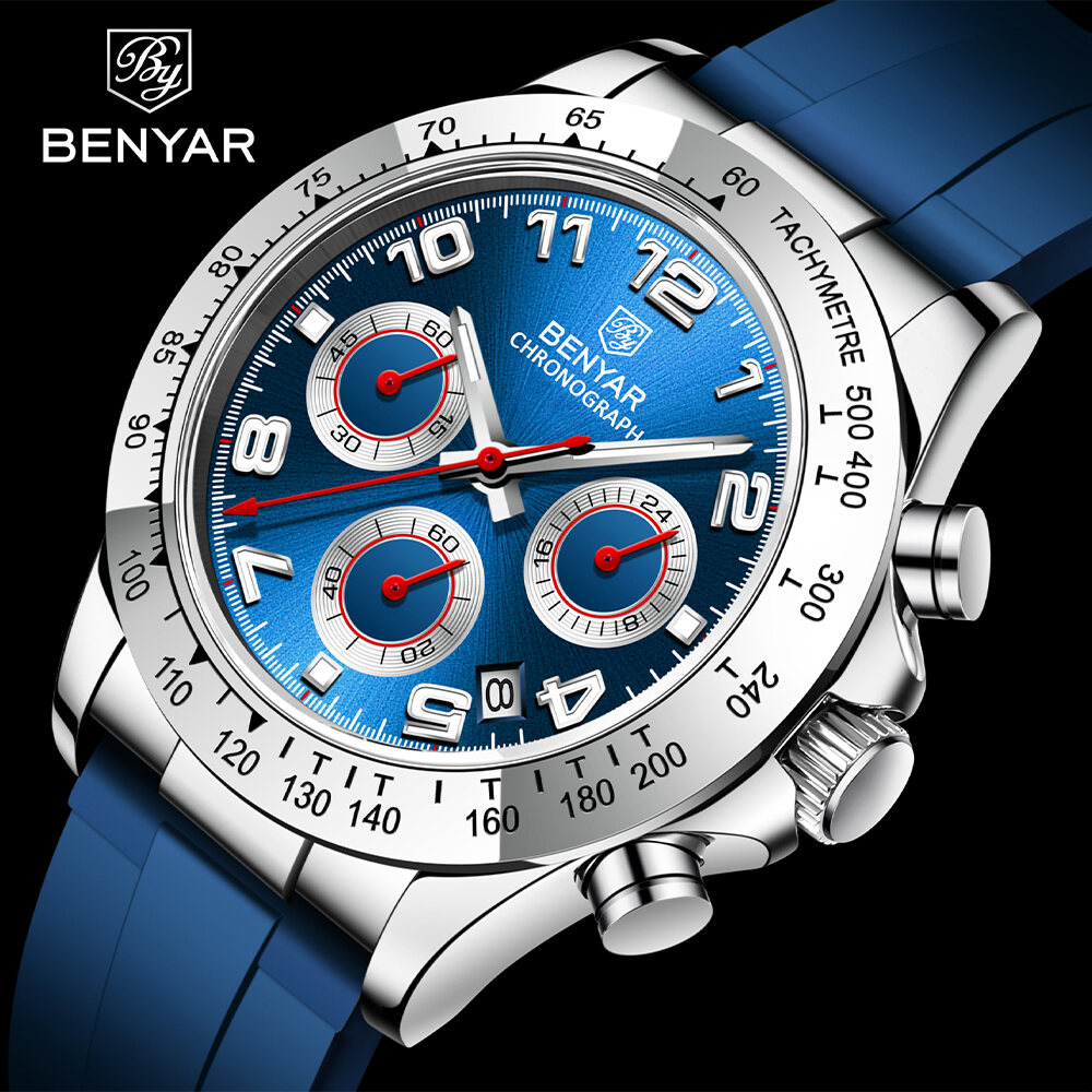 2023 Benyar Nam Cao Cấp Thạch Anh Thể Thao Chống Thấm Nước Chronograph Quân Đội Đồng Hồ Đeo Tay Chốn