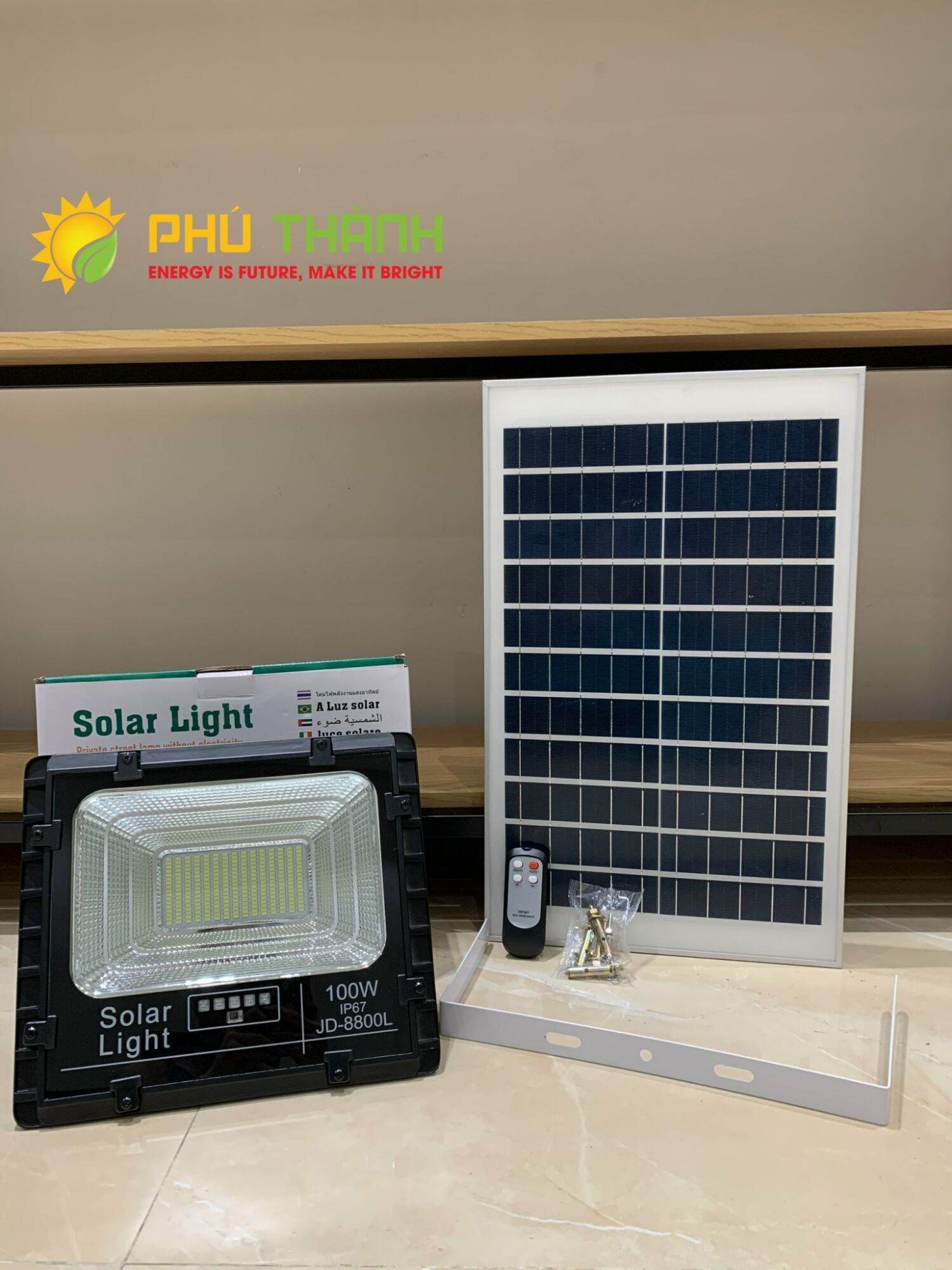 [Chính hãng Jindian ] Đèn LED năng lượng mặt trời 100W JD 8800 (JD - 8800L) - Bảo Hành 2 năm, có điều khiển từ xa - phú thành eco kho solar