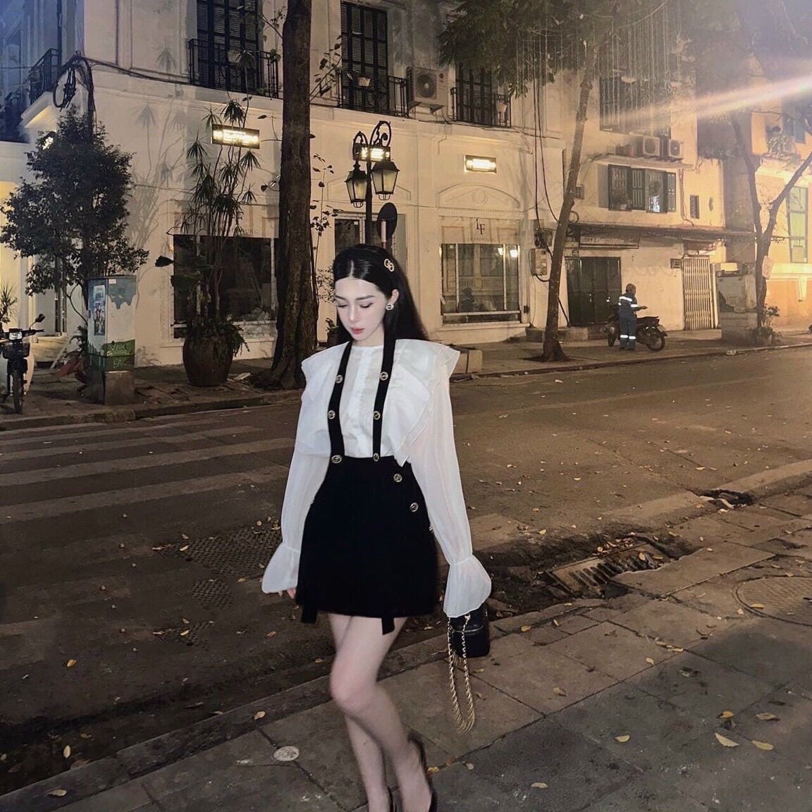 Set áo sơ mi và chân váy chữ A kèm dây
