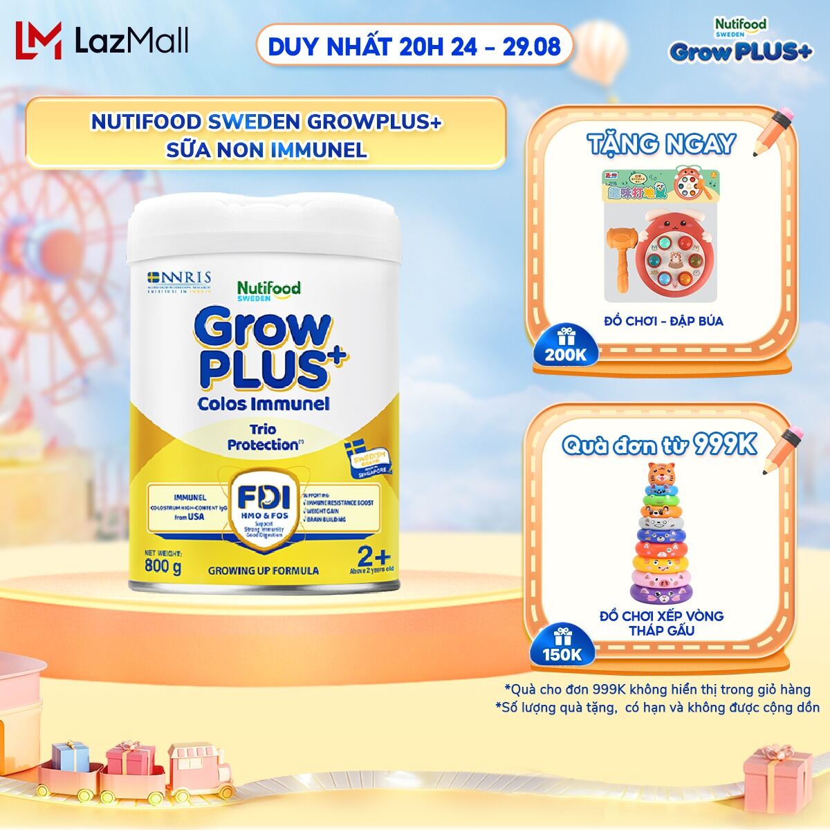 Sữa bột nutifood sweden growplus+ sữa non immunel trên 2 tuổi lon 800 g