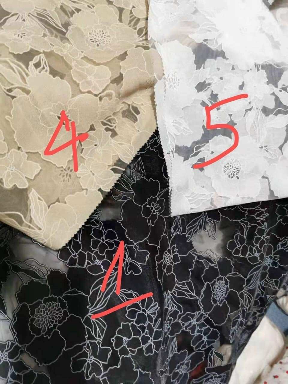 Vải tơ organza hoa hàng cao cấp có 3 màu trắng đen be