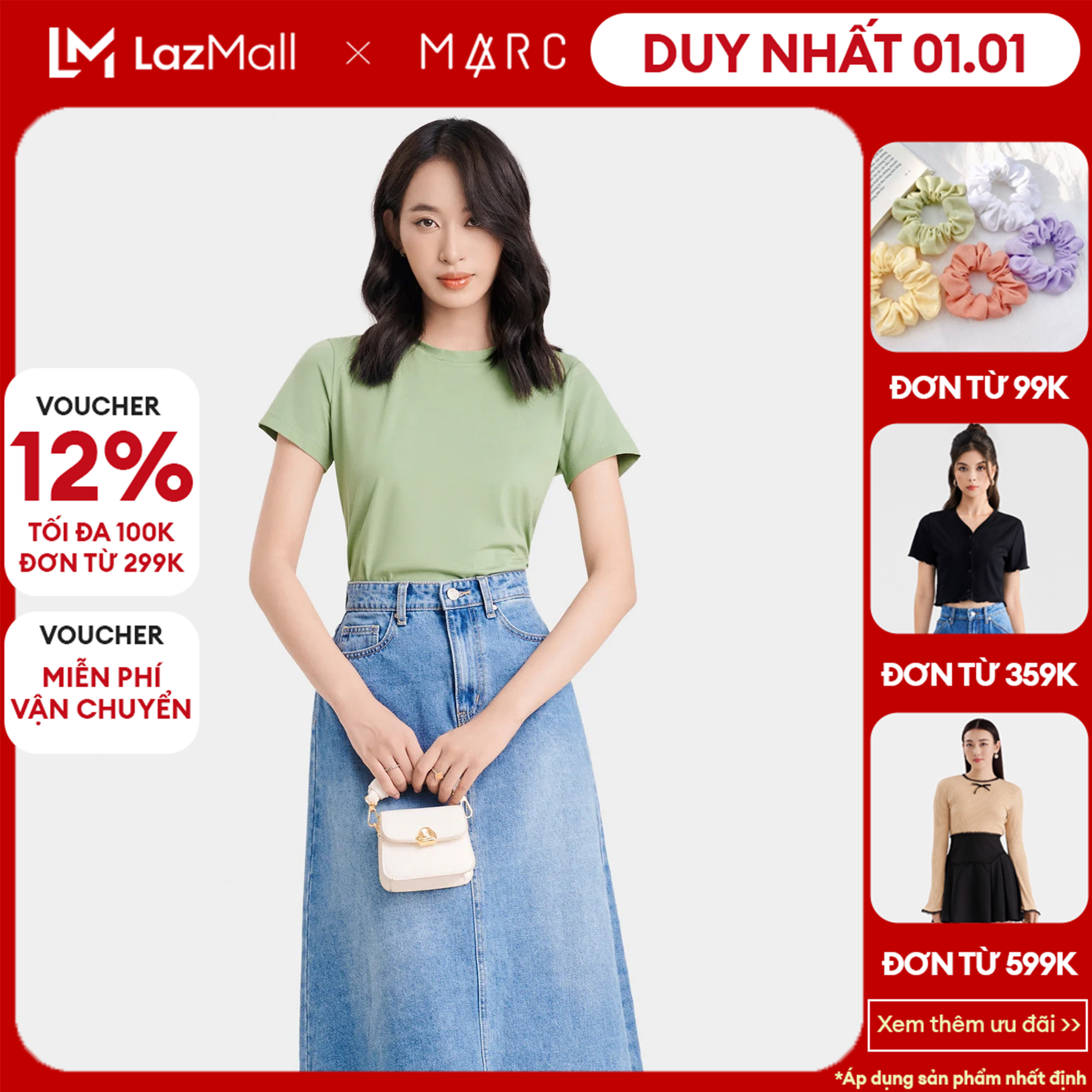 DUY NHẤT 01.01 VOUCHER 100K TẶNG ÁO ĐƠN 359K Áo Thun Nữ MARC FASHION Tay Ngắn 4 Chiều Form Basic Dễ Phối Đồ Trẻ Trung Năng Động TP CBGN068822