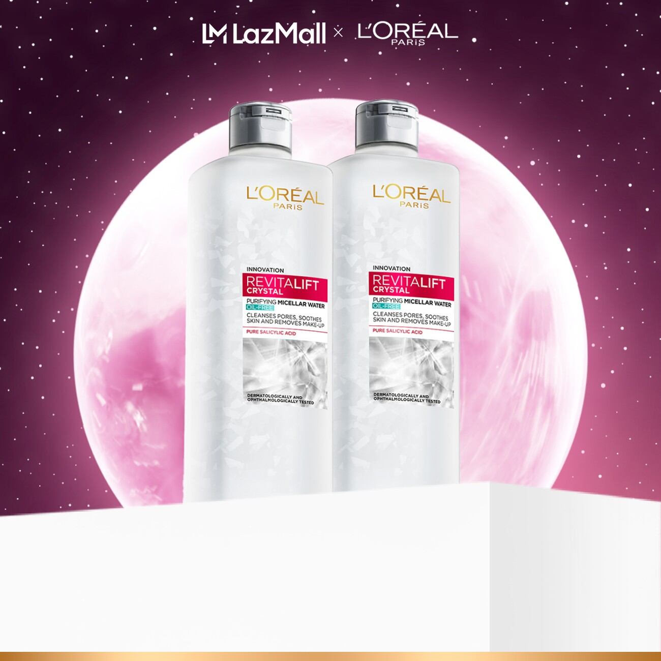Bộ 2 Nước tẩy trang đa năng 3-in-1 L'Oreal Paris Micellar kiềm dầu cho làn da sáng mịn rạng rỡ 400ml
