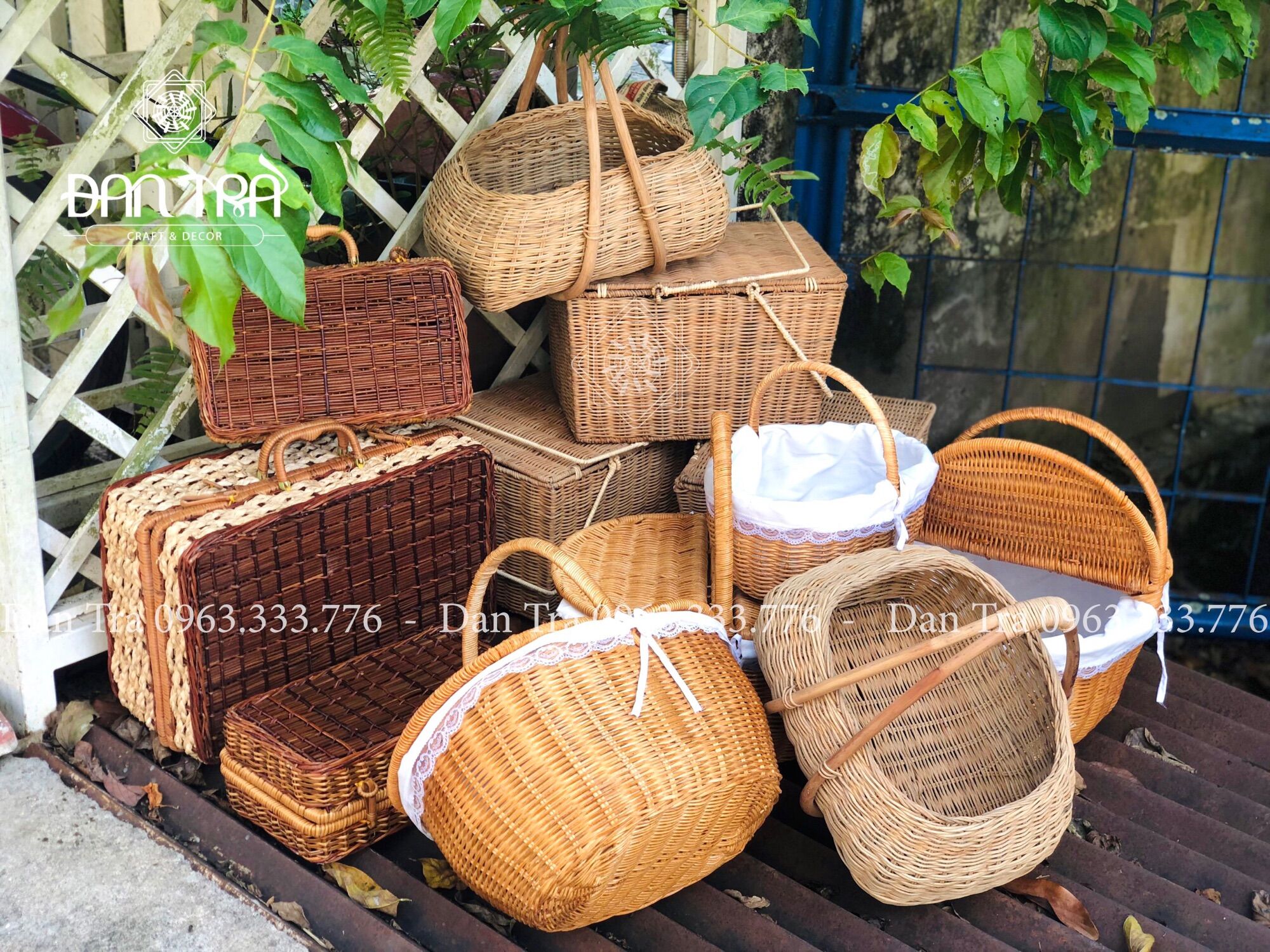 Giỏ mây picnic đựng đồ mẫu đa dạng - giỏ mây tre đan - giỏ mây tre đựng trái cây - giỏ mây tre đan decor đan trà - decor mây tre đan