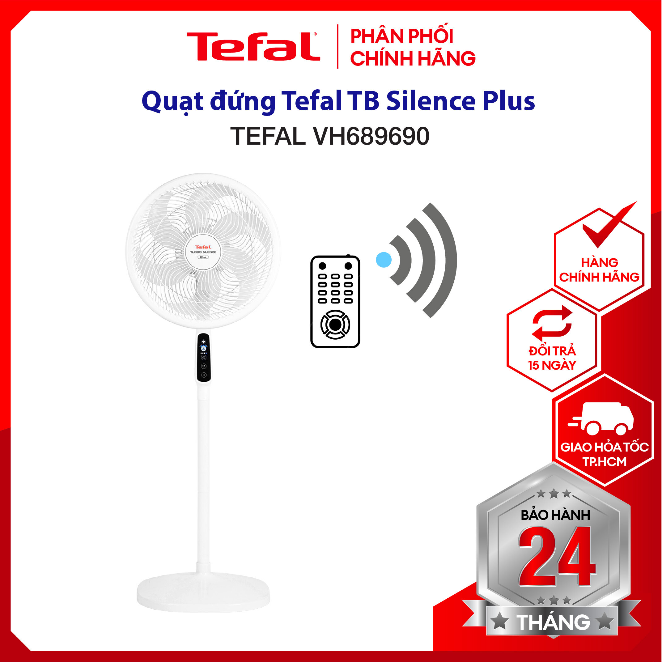 2023 Quạt đứng có điều khiển từ xa Tefal Turbo Silence Plus VH689690 Gió đối lưu đa chiều thân tháo rời linh hoạt bảo hành 24 Tháng Hỏa Tốc 2H HCM