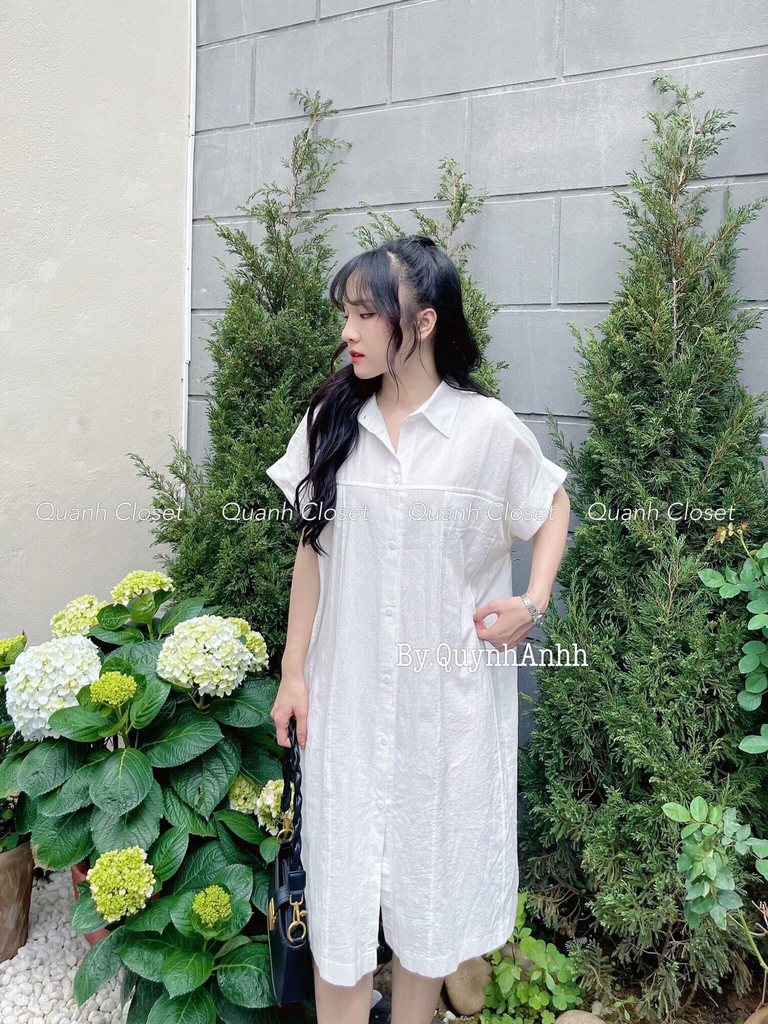 Váy sơ mi thô đũi gập tay dáng dài - Lumii