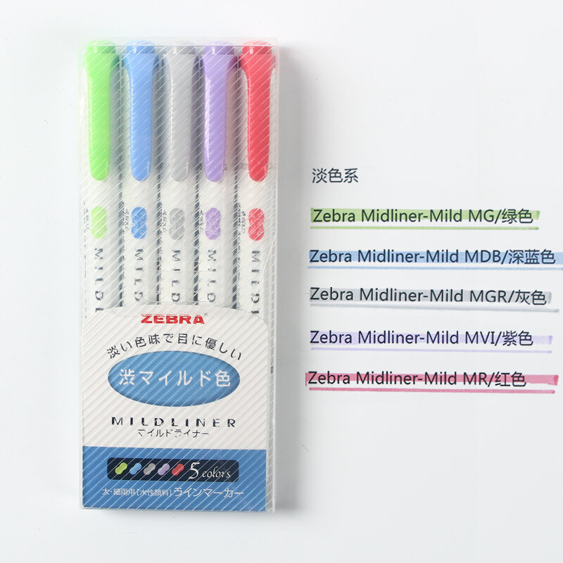 Bộ bút dạ quang hai đầu màu nhạt mildliner huỳnh quang ngựa vằn nhật bản zebra bút đánh dấu wkt7 sổ tay