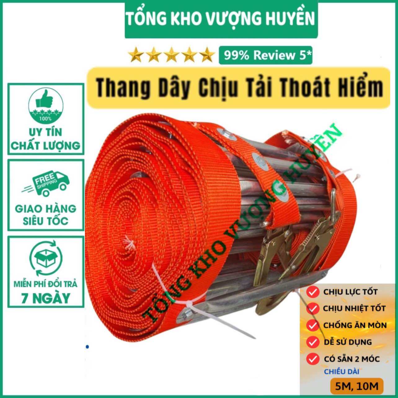 Thang dây thoát hiểm chống cháy, kèm 2 móc to thang dây cứu sinh gia đình, nhà ở, đề phòng hỏa hoạn hàng loại 1 { 5m-10m