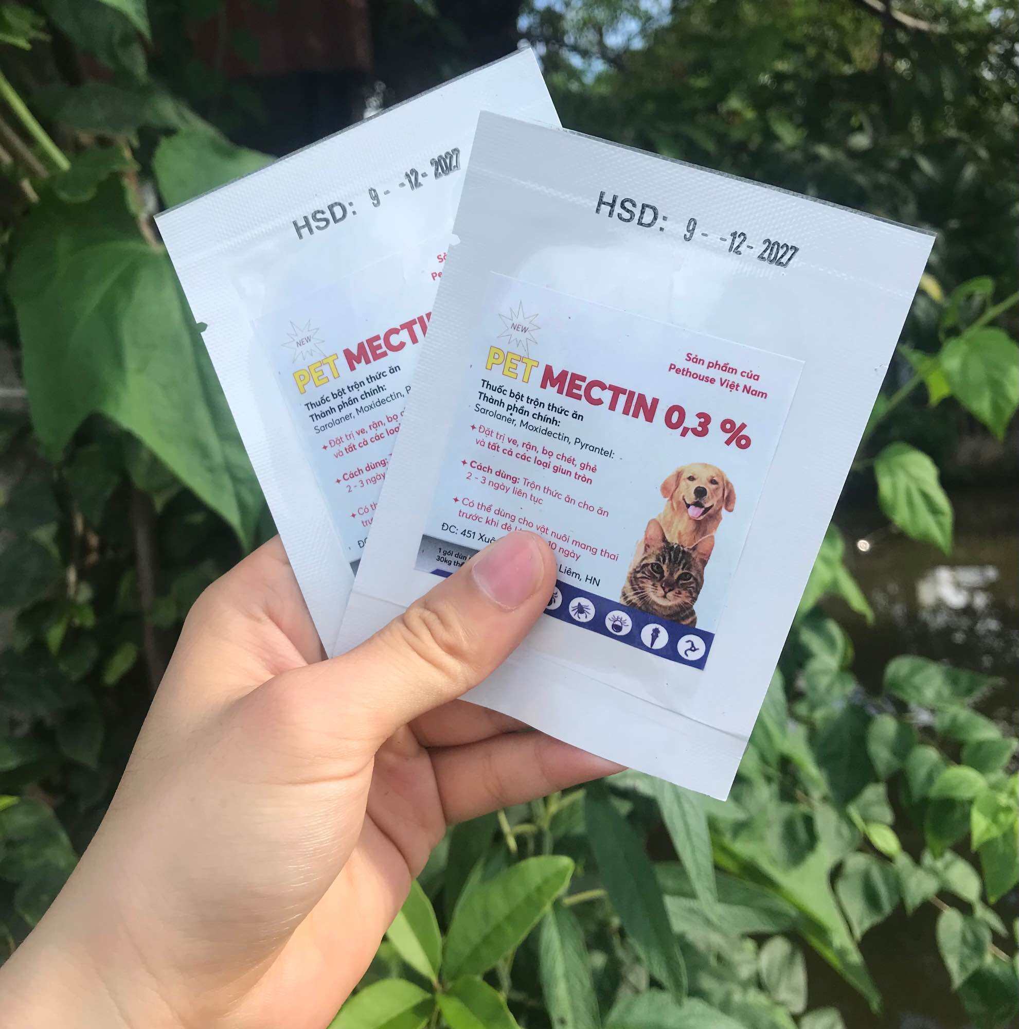 Pet-mectin 3 gói bột trộn thức ăn trị ve rận bọ chét cho chó mèo