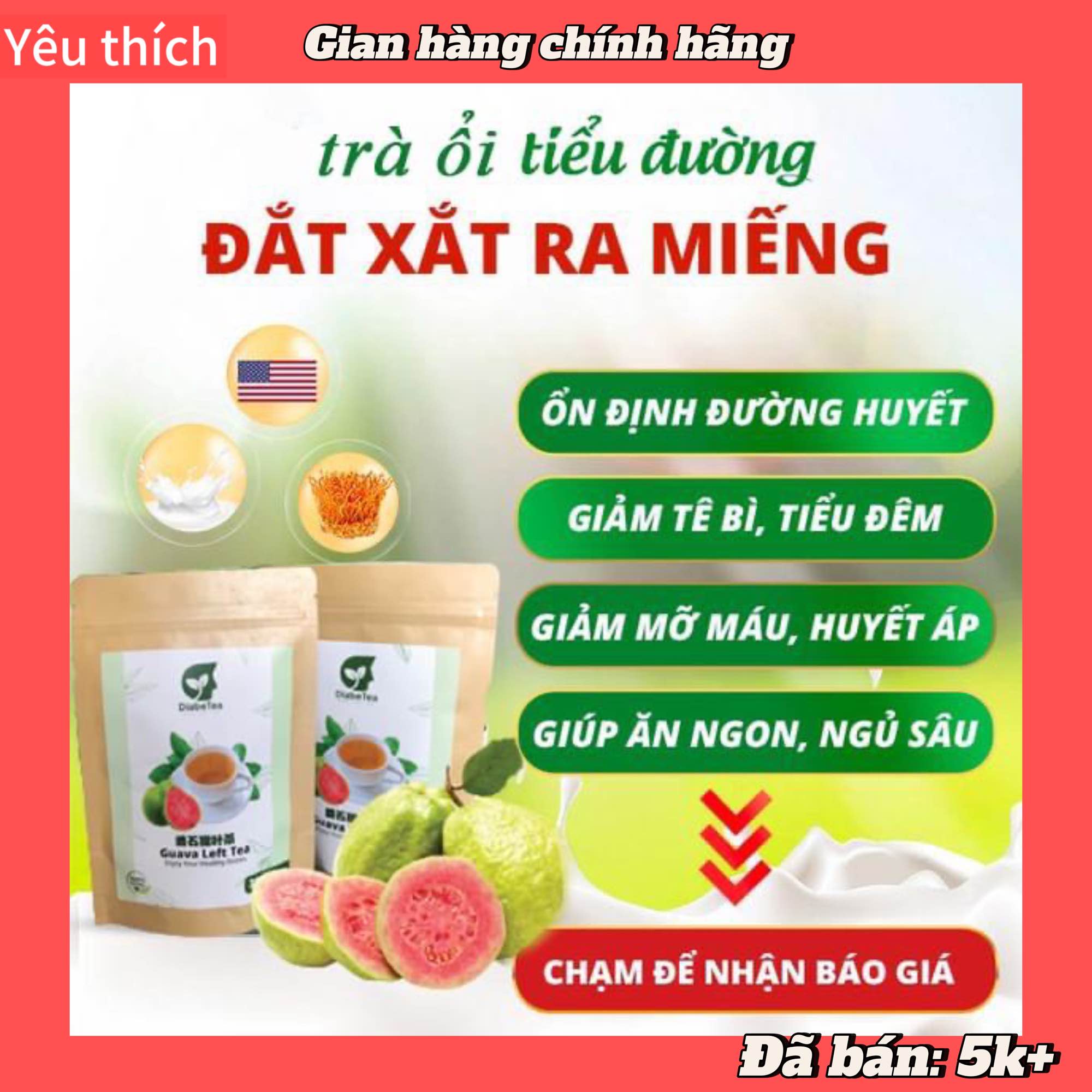 [TRÀ TIỂU ĐƯỜNG] - Trà búp ổi Diabetea Hạ đường huyết ăn ngon ngủ ngon