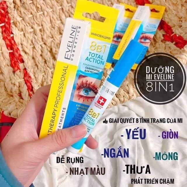 Huyết thanh dưỡng mi Eveline 8in1 dưỡng dài dày chắc khoẻ mi