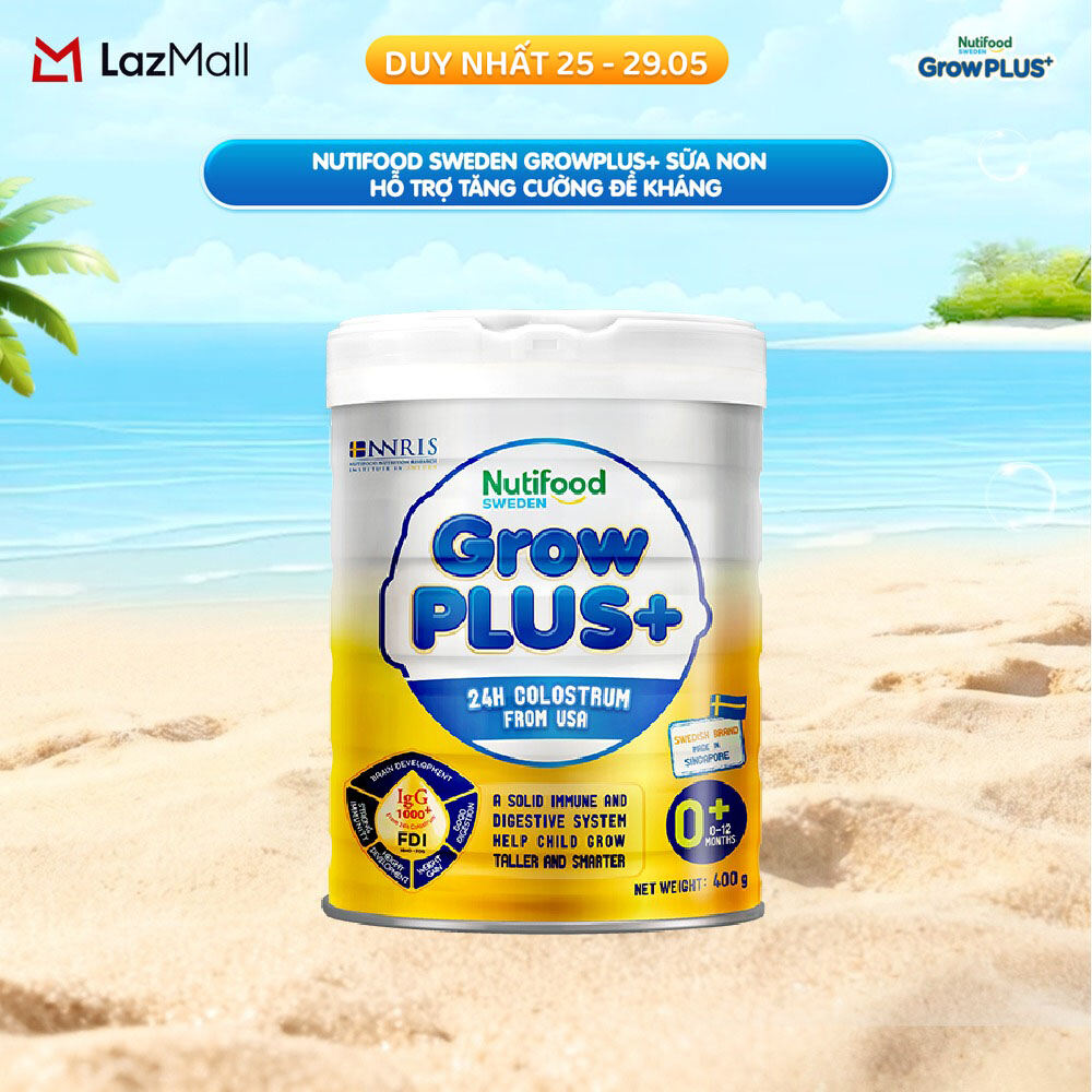Sữa Bột Nutifood GrowPLUS+ Sữa Non - Hỗ Trợ Tăng Cường Đề Kháng 400g - 0-12 Tháng Tuổi - Tăng Cường Hệ Miễn Dịch, Tiêu Hóa Tốt (Lon 400g)