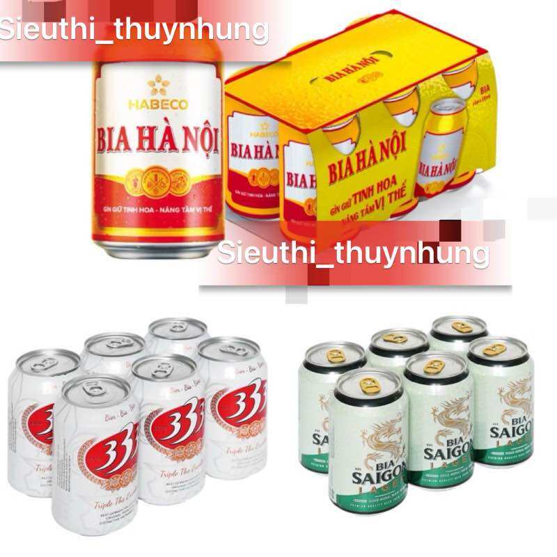 Lốc 6 lon Bia Hà Nội / Bia 333/ Bia Sài Gòn - HABECO (330ml/ lon)