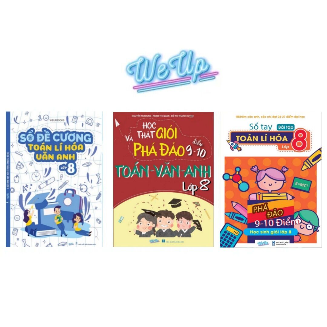 Combo 3 cuốn sổ đề cương toán lí hóa văn anh lớp 8, sổ tay bài tập toán lí hóa lớp 8, toán văn anh lớp 8