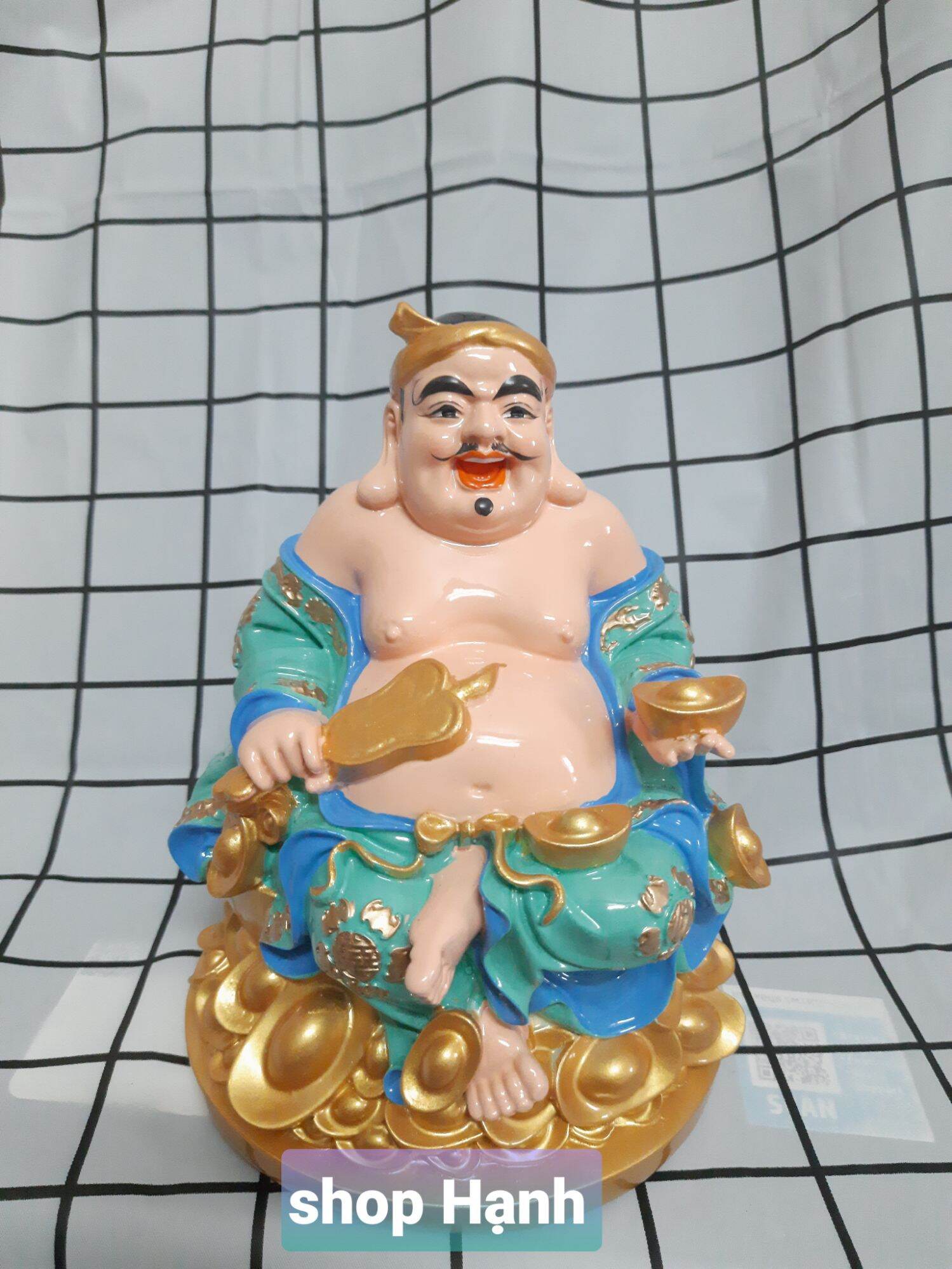 Ông Địa Thần Tài đế tròn xanh