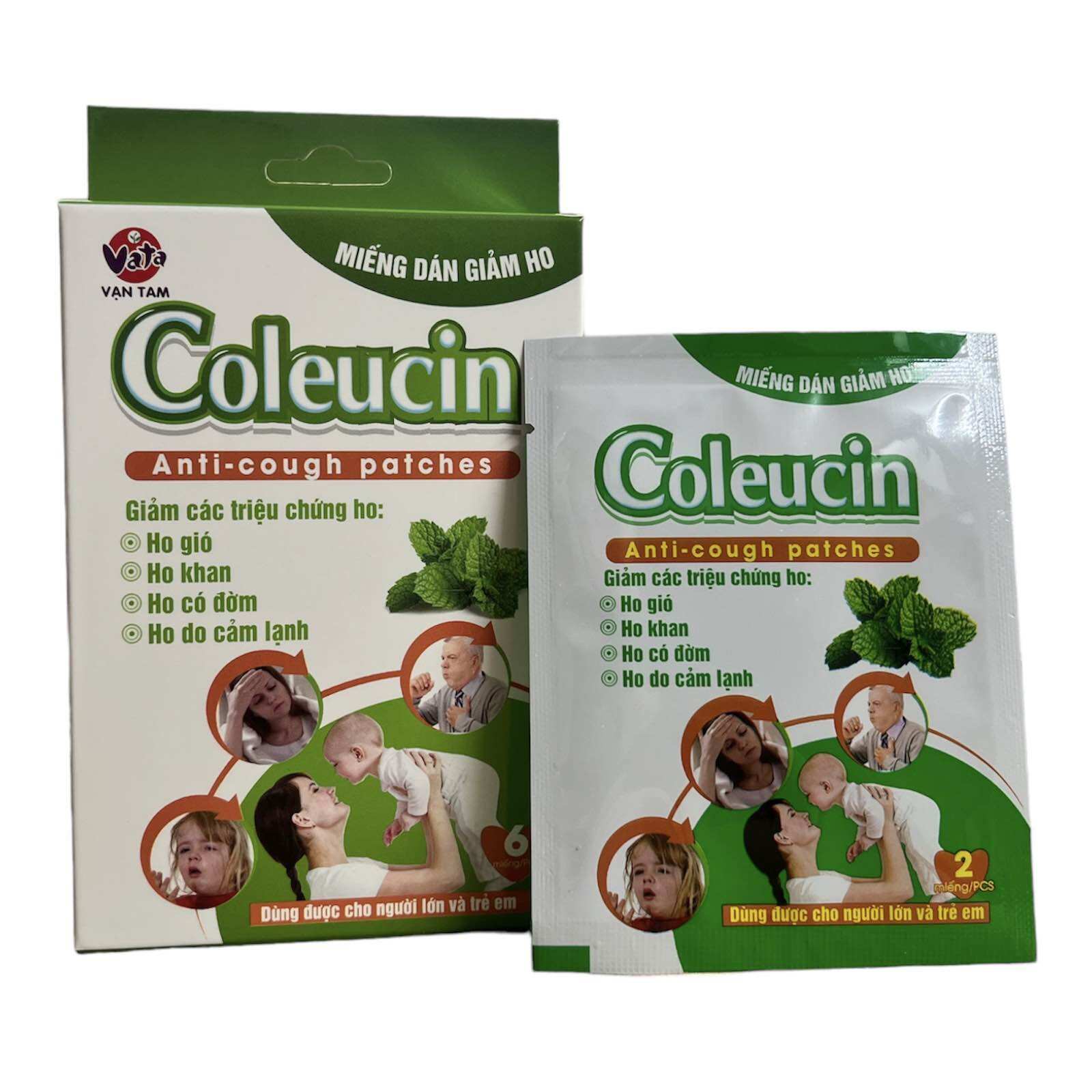 Miếng dán giảm ho Coleucin. Hộp 6 miếng. Làm ấm, giảm ho.