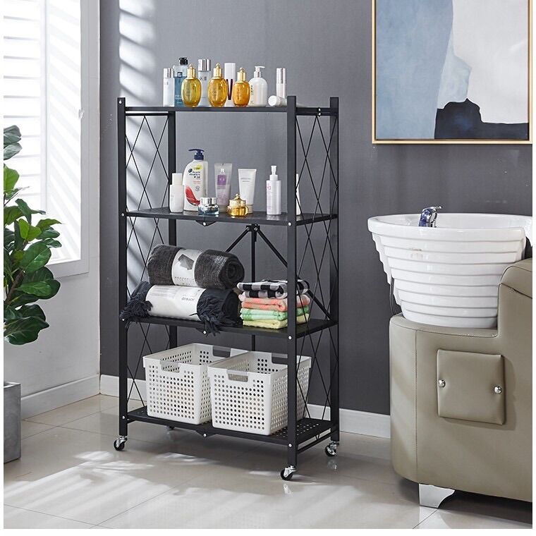 Kệ sắt gấp gọn 4 tầng có bánh xe