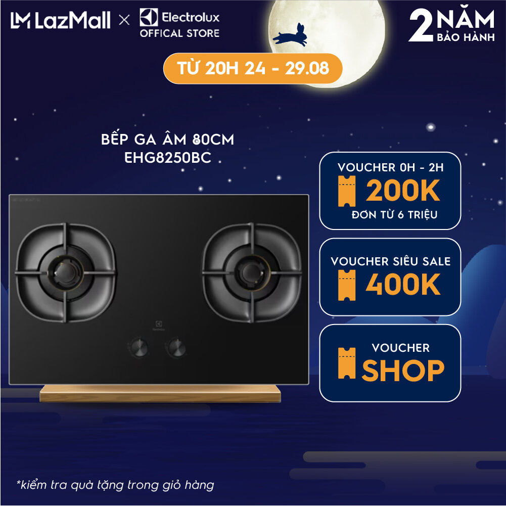 Bếp ga âm Electrolux EHG8250BC 2 vùng nấu 80cm - Kiềng gang chắn gió, tiết kiệm năng lượng, thiết bị ngắt ga tự động, đánh lửa nhanh