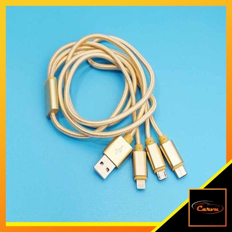 Dây sạc, cáp sạc điện thoại 3 đầu hỗ trợ sạc nhanh
