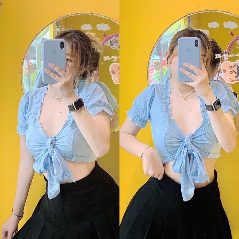 Áo Croptop Tay Ngắn Cột Ngực Chất Thun Gân Co Giãn - Mixasale