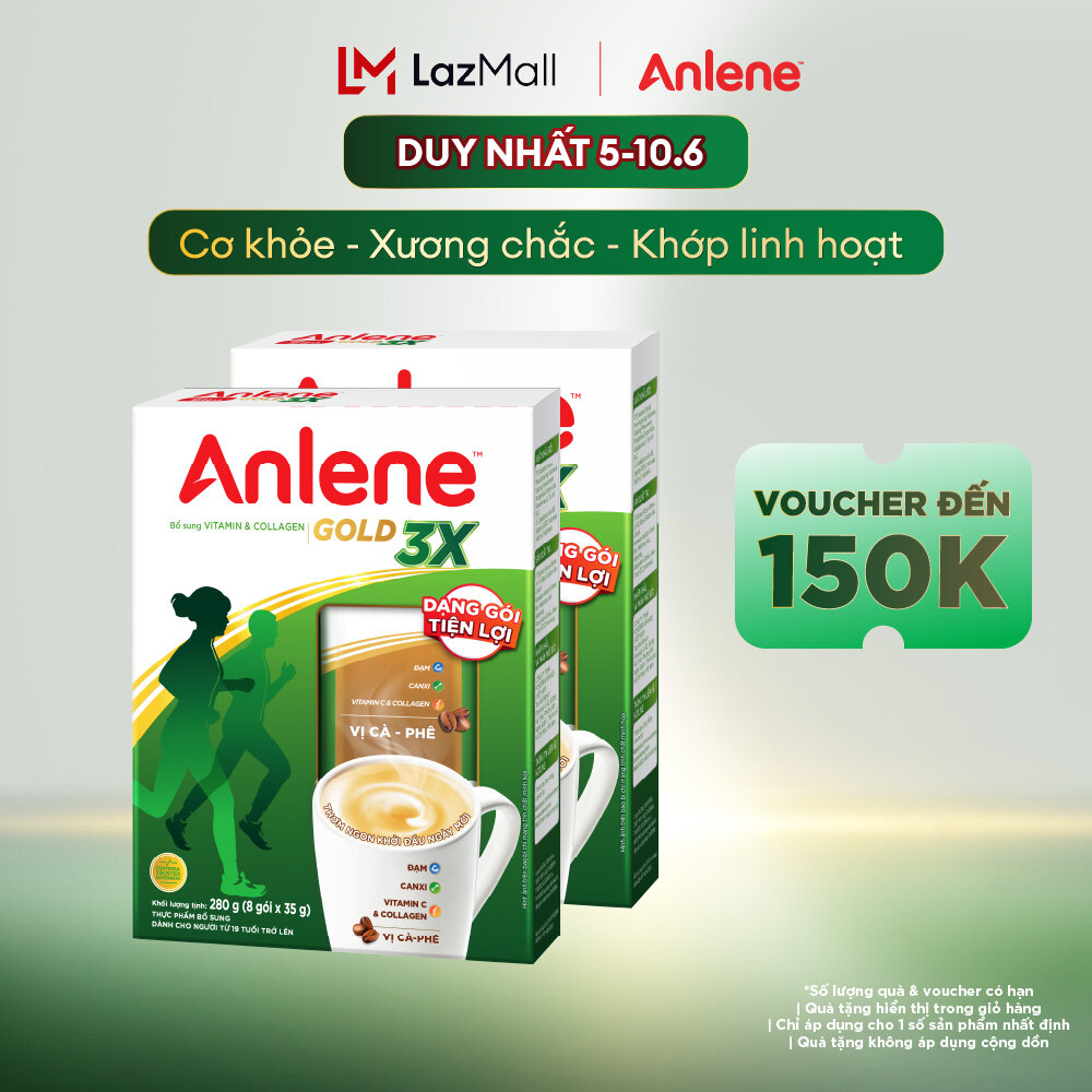 [Voucher giảm đến 26%]Combo 2 Sữa Bột Anlene Hương Cà Phê Dạng Gói Tiện Lợi (8 Gói x 35G)
