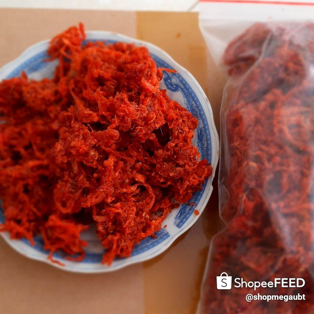 500gr khô bò sợi đỏ. Dùng làm topping bánh tráng trộn, bánh nướng