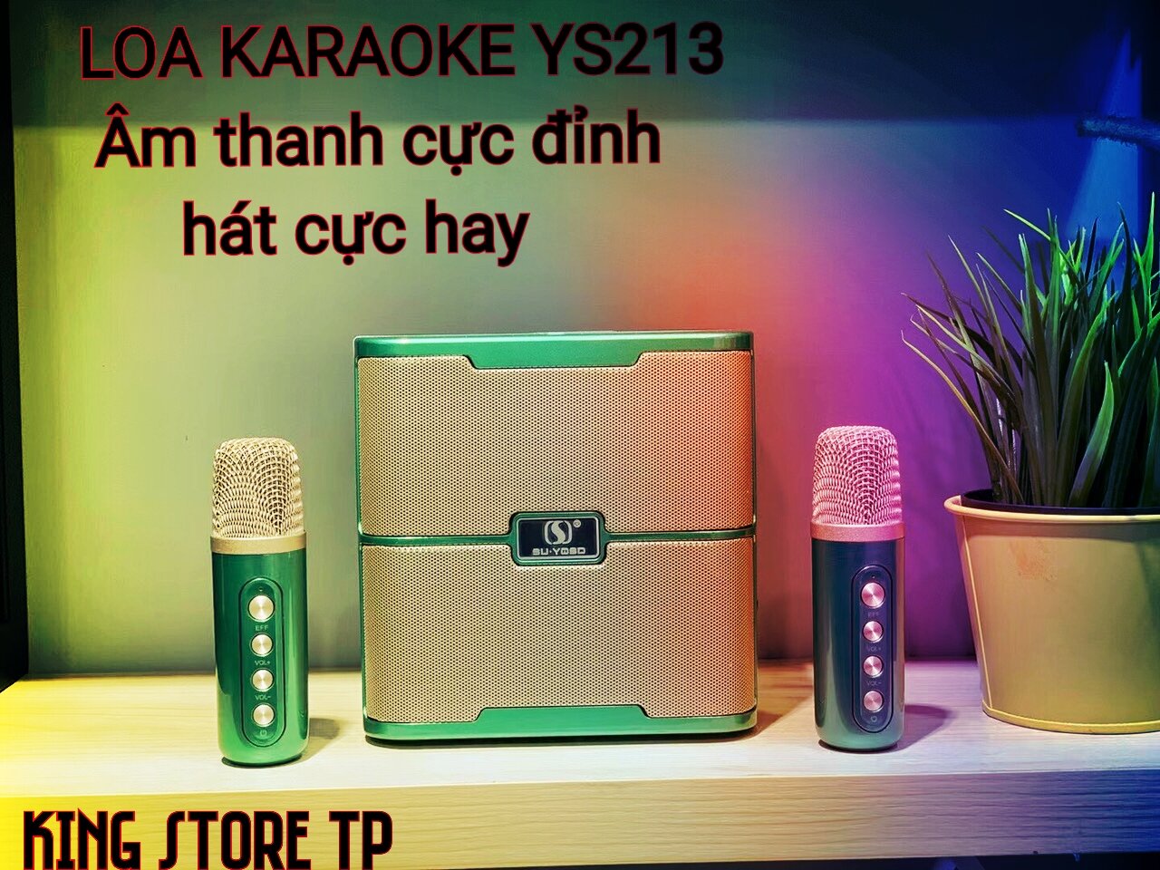 Loa karaoke mini YS-213, Âm thanh to hát cực nhẹ, kèm 2 mic không dây siêu tiện dụng, Loa Karaoke Bluetooth mini bass mạnh. ys213
