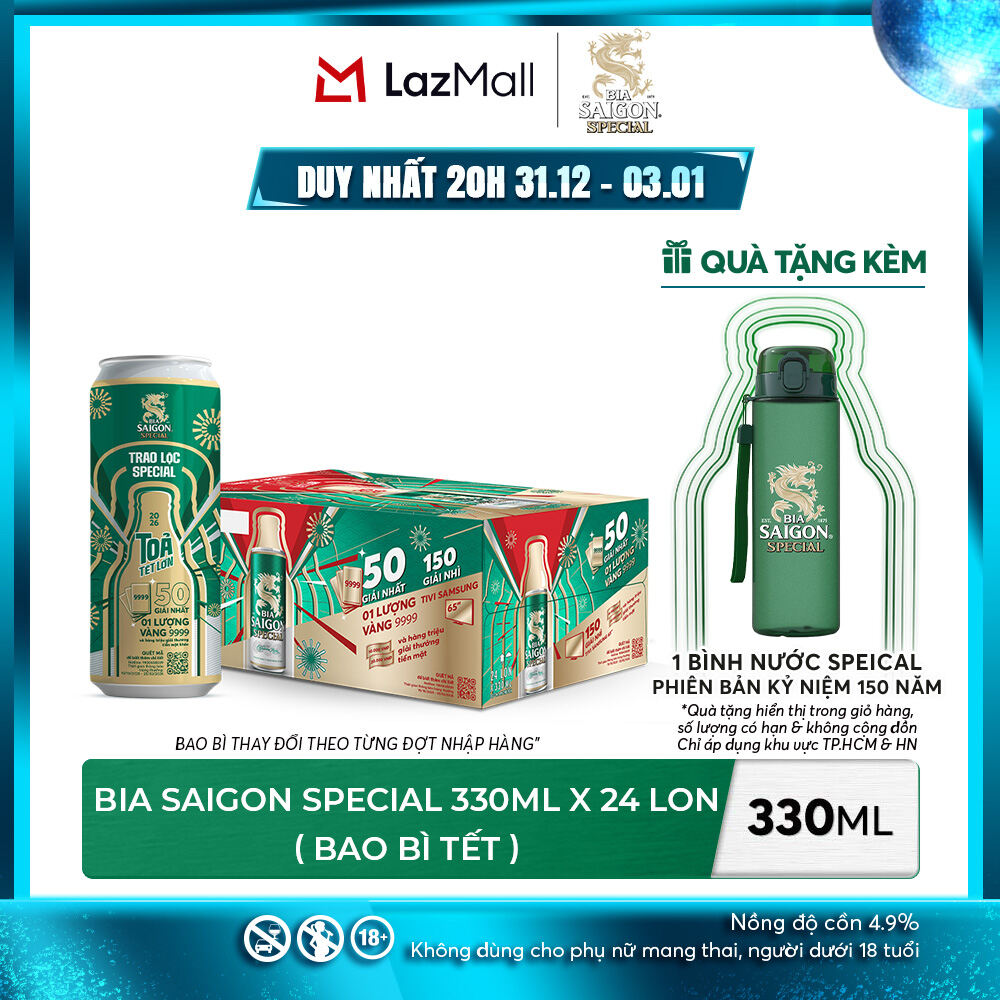 Nồng Độ Cồn 4.9% - Thùng 24 Lon Bia Sài Gòn Special 330ml 