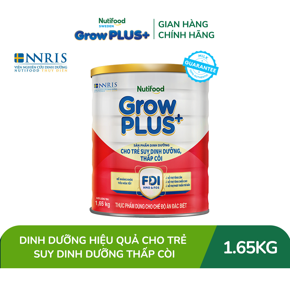 Sữa bột Nutifood GrowPLUS+ Suy Dinh Dưỡng (Đỏ) - Hỗ Trợ Tăng Cân, Tăng Chiều Cao (Lon 1,65 Kg)