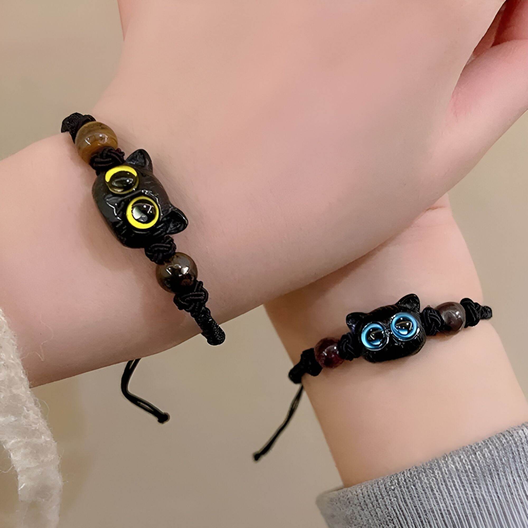 Set 2 vòng tay hình mèo siêu dễ thương cho cặp đôi, vòng tay nam nữ thời trang