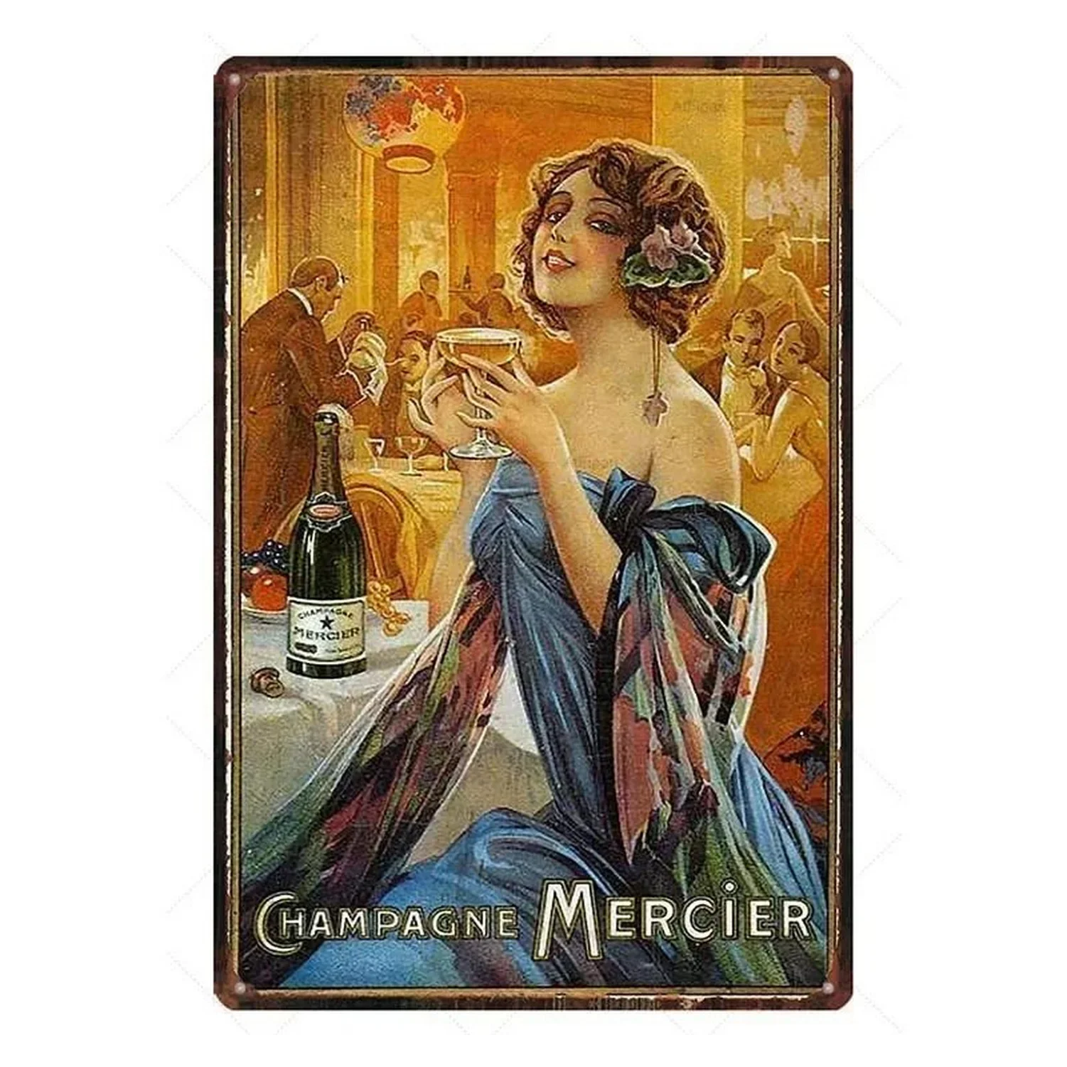 Vintage Champagne Kim Loại Tín Hiệu Cinzano Nghệ Thuật Poster Sắt Tranh Treo Tường Trang Trí Mảng Bám Cho Người Động Nhà Cafe Vườn Câu Lạc Bộ thanh