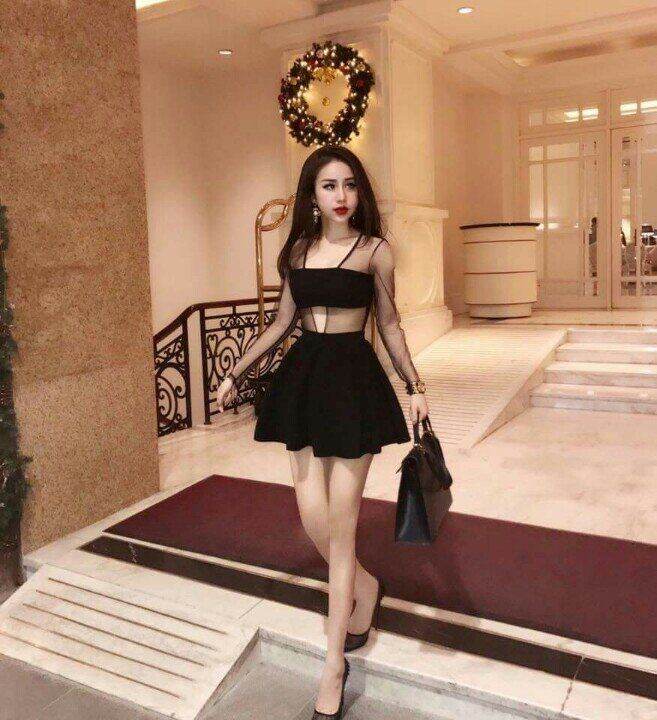 Váy đầm xoè áo cúp phối lưới