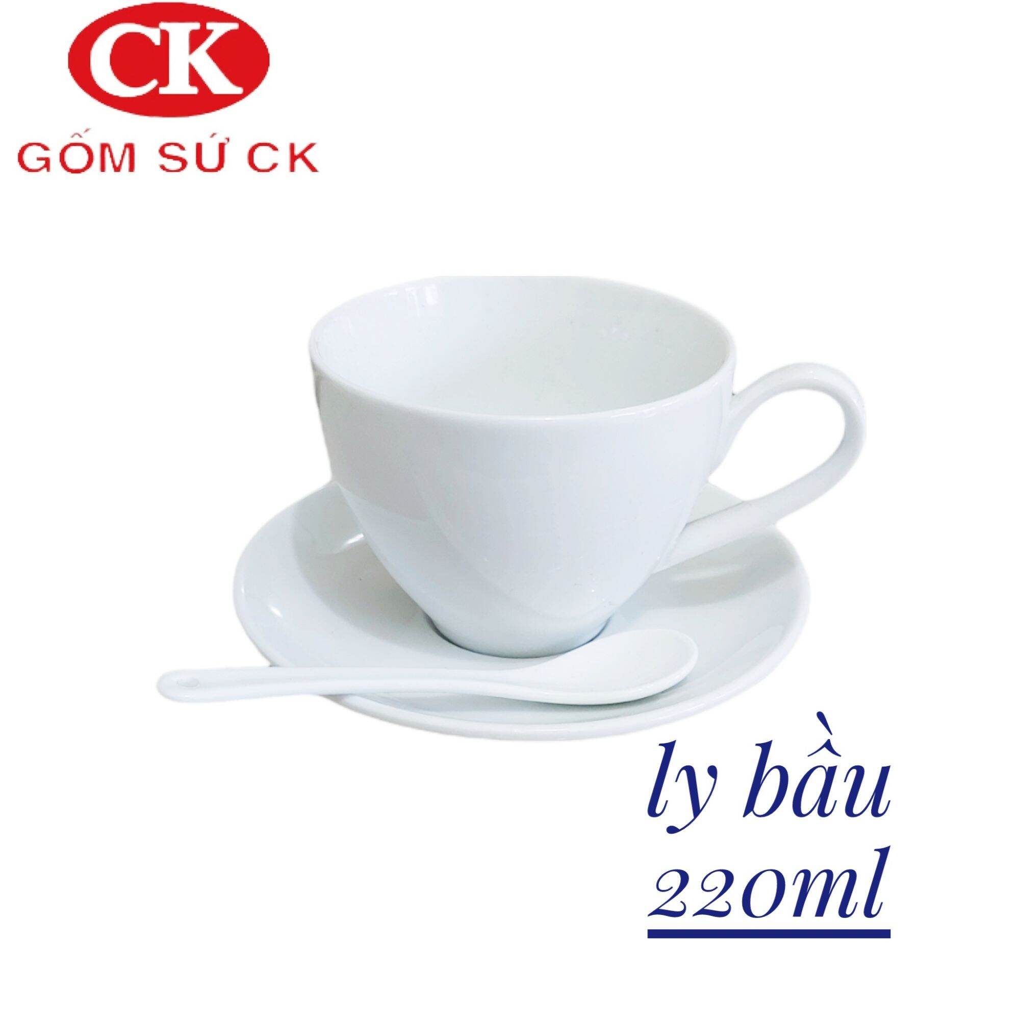 Bộ ly muỗng kèm đĩa lót gốm sứ CK Việt Nam 180ml, 220ml
