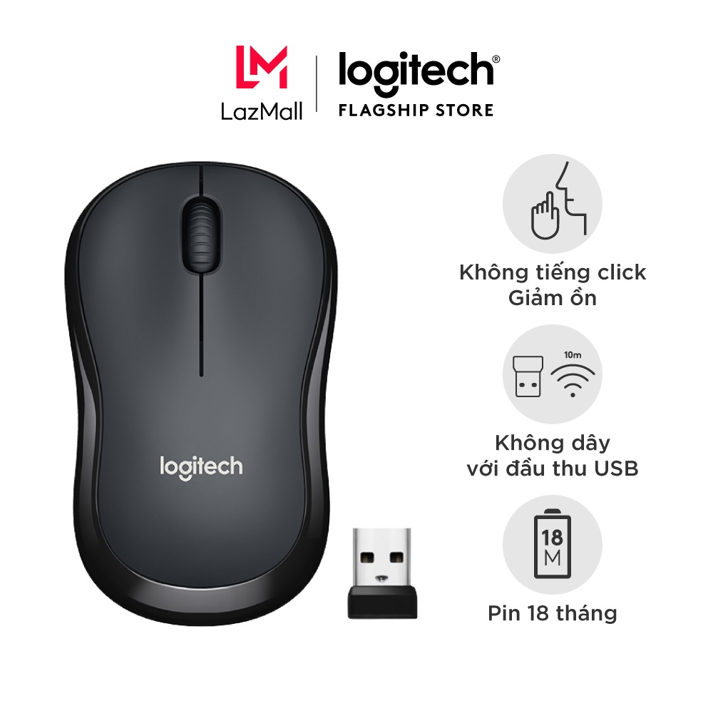 Chuột không dây Logitech M220 Silent giảm ồn - USB 2.4GHz, pin 18 tháng, thiết kế thuận 2 tay, phù hợp PC/ Laptop