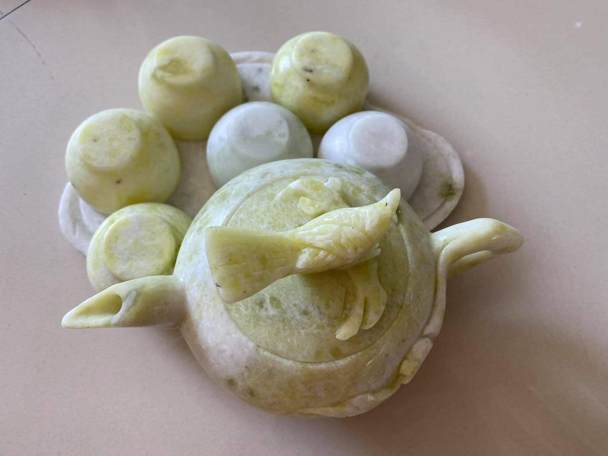 Bộ ấm chén uống trà đá Ngọc serpentine tự nhiên