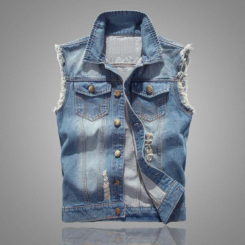 Mùa Hè Ôm Vừa Vặn Áo Vest Denim Nam Phong Cách Hàn Quốc Cộc Tay Không Tay Áo Ba Lỗ Thoải Mái Thời Tr